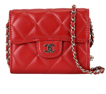 Chanel Quilted Flap Card Holder On Chain, £1,100, Accessories, Red, Leather, Front view